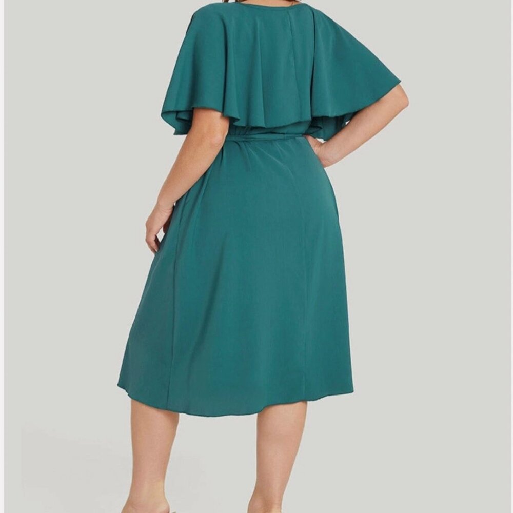 NWT 2X, 18-20 Bloomchic Plain Keyhole Pocket Belted Ruffles Dress - Picture 4 of 9
